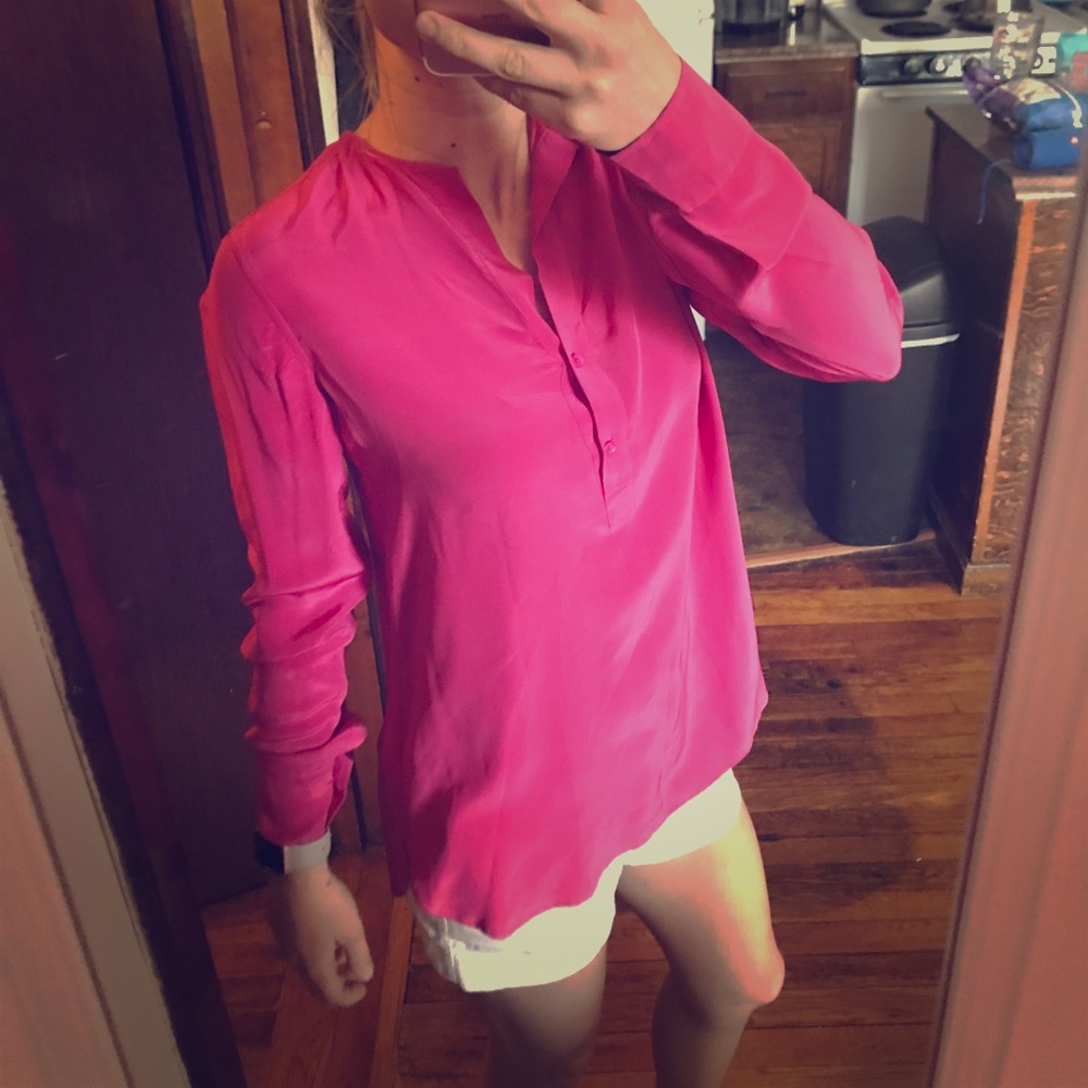 Vince split neck long sleeve silk satin blouse